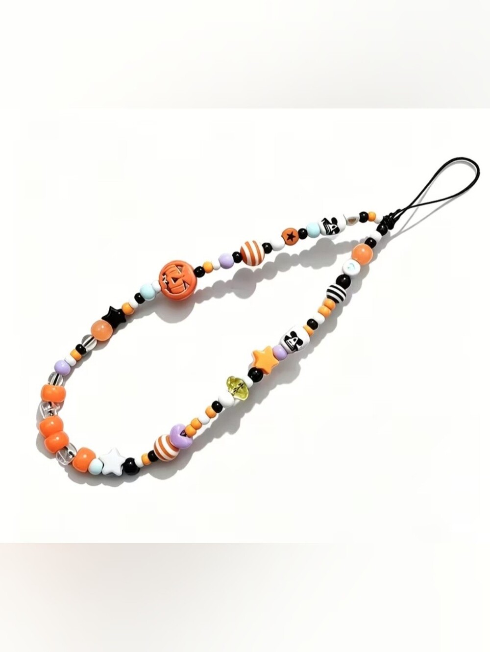 Halloween Pumpkin Beaded Phone Charm Strap - Orange & Black